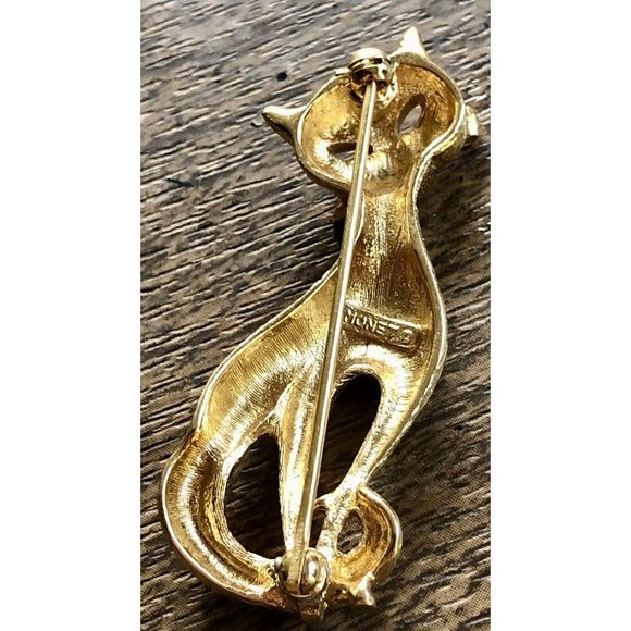 Vintage MONET Gold Retro CAT Brooch PIN Siamese Kitty Mint Condition signed - Picture 3 of 6